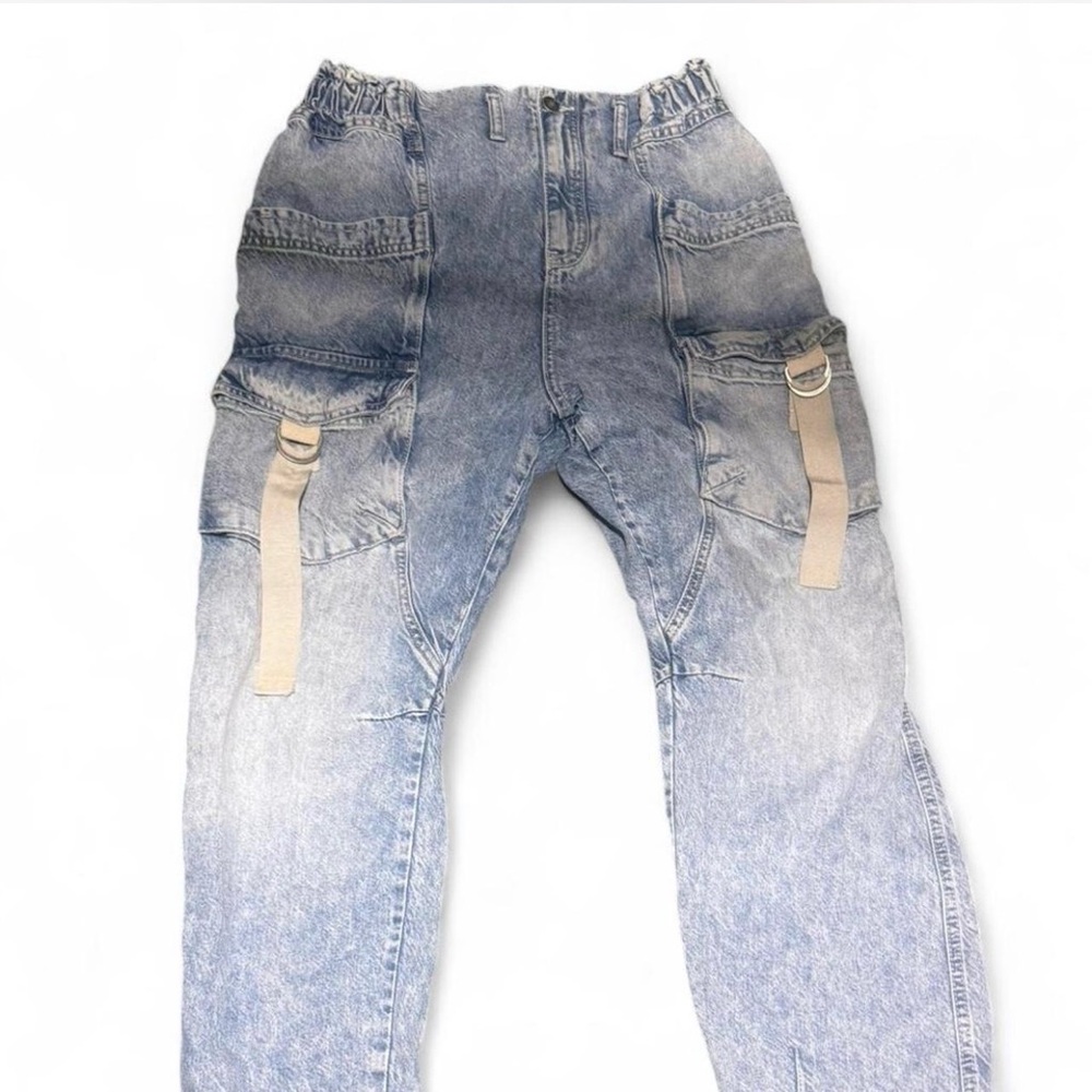 Free People We The Free Cargo Utility Jeans Strap Pocket Light Wash Size M